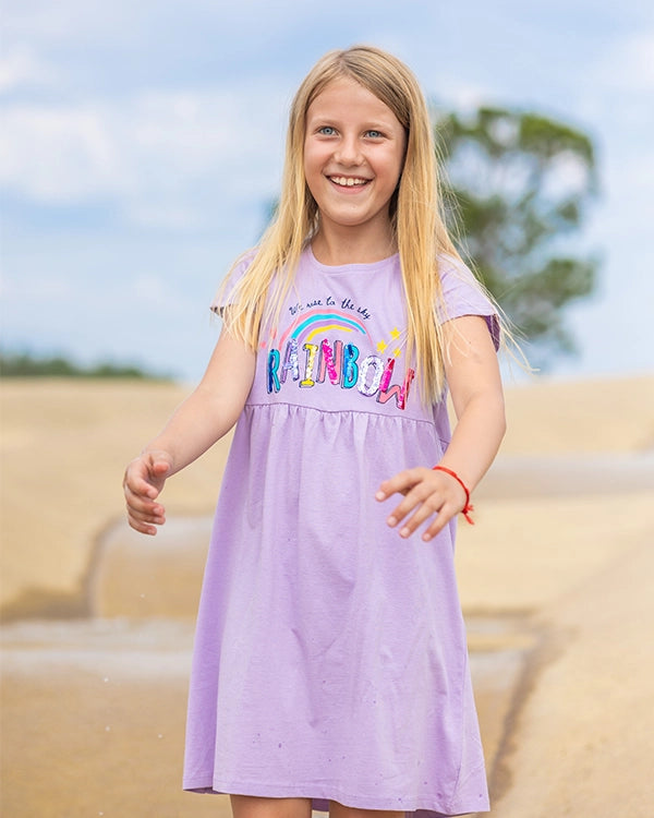 Girls Dress Purple Rainbow