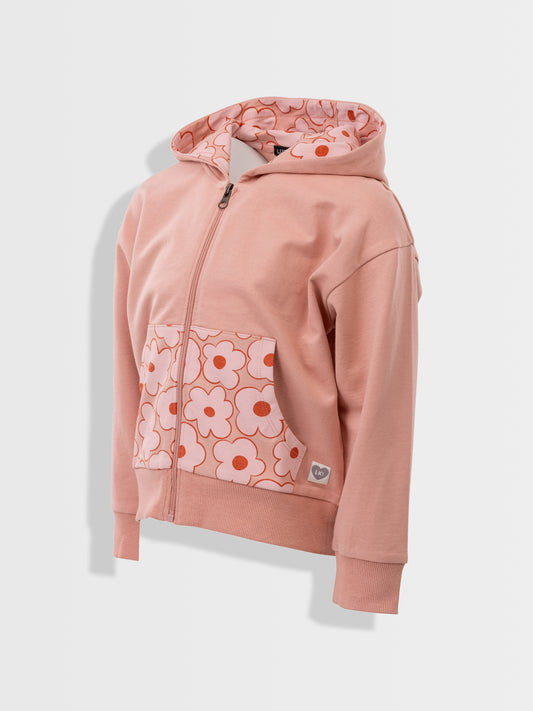 Zipper Hoodie Peach Flowers