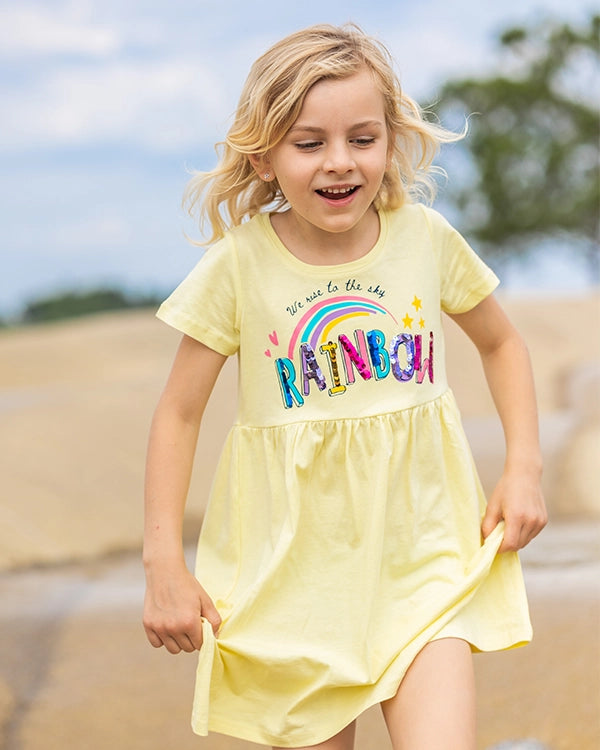 Girls Dress Yellow Rainbow