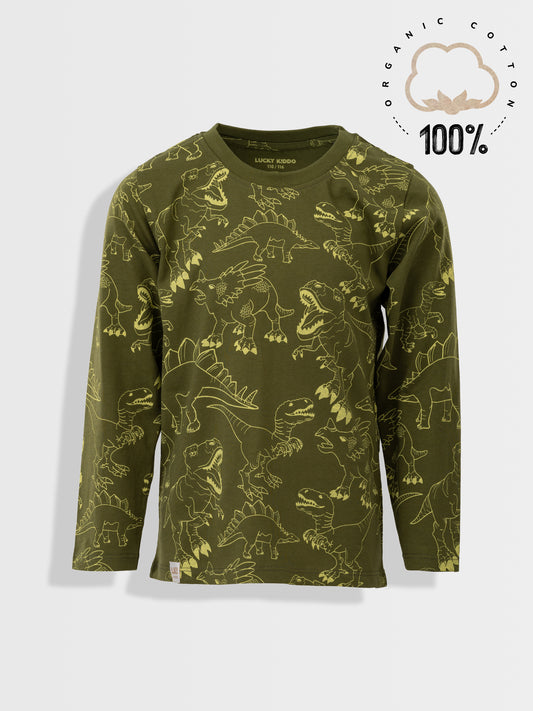 Organic T-shirt Dark Green Dino