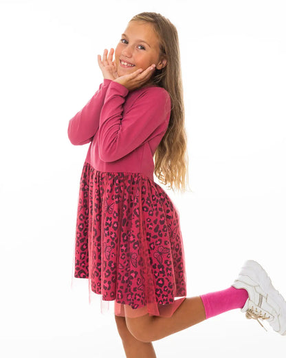 Girls Dress Pink Leopard