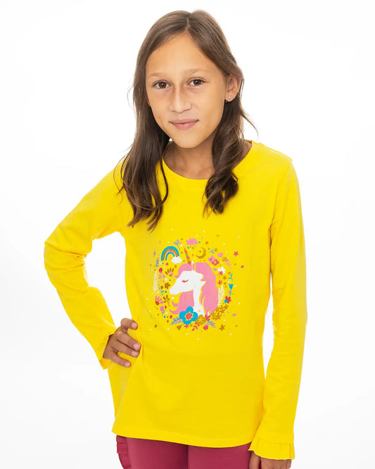 Girls Shirt Enchated Unicorn Yellow