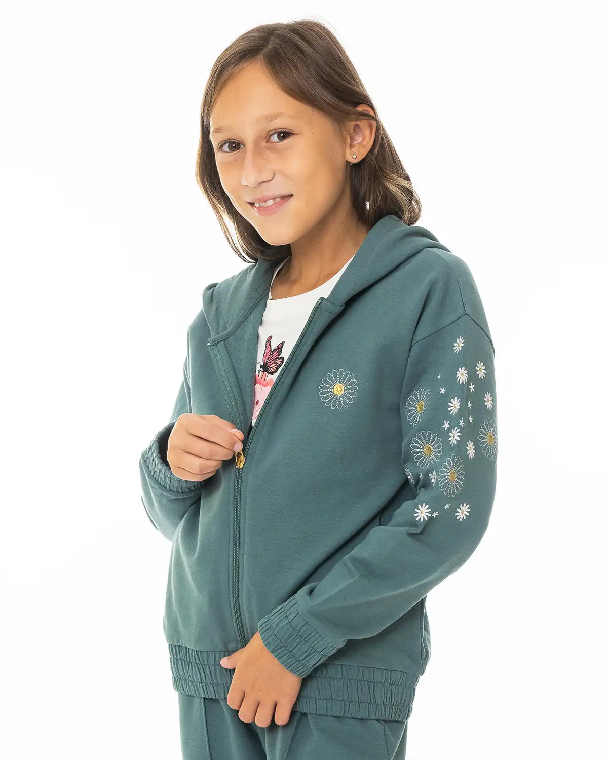 Girls Zipper Hoodie Daisies