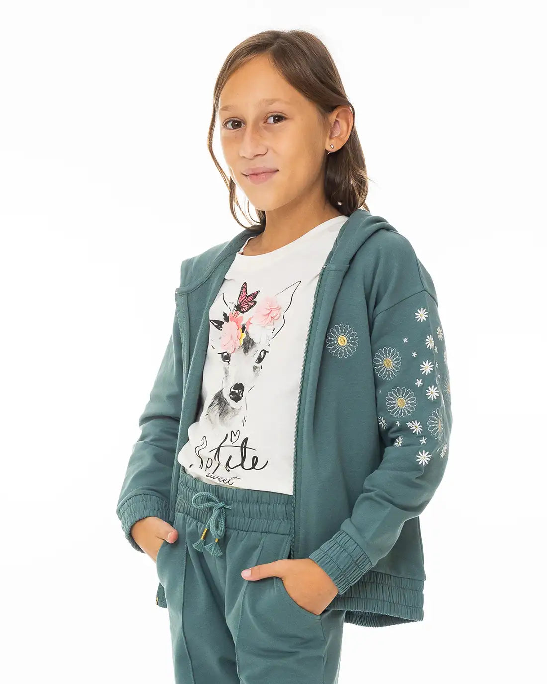 Girls Zipper Hoodie Daisies