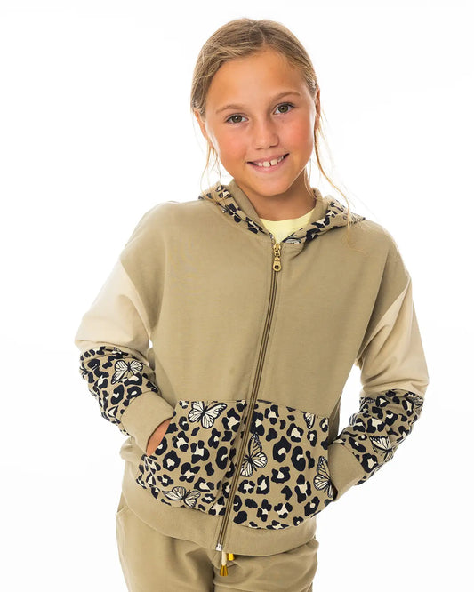 Girls Zipper Hoodie Leopard
