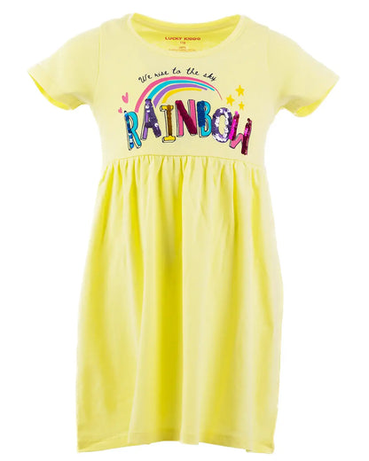 Girls Dress Yellow Rainbow