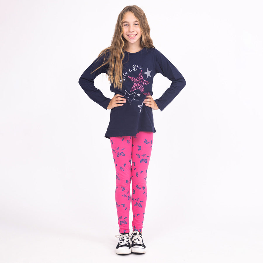 Girls Leggings Pink Butterflies