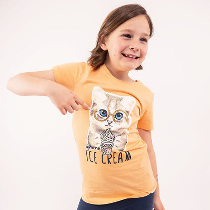 Girls T-shirt Yellow Cat