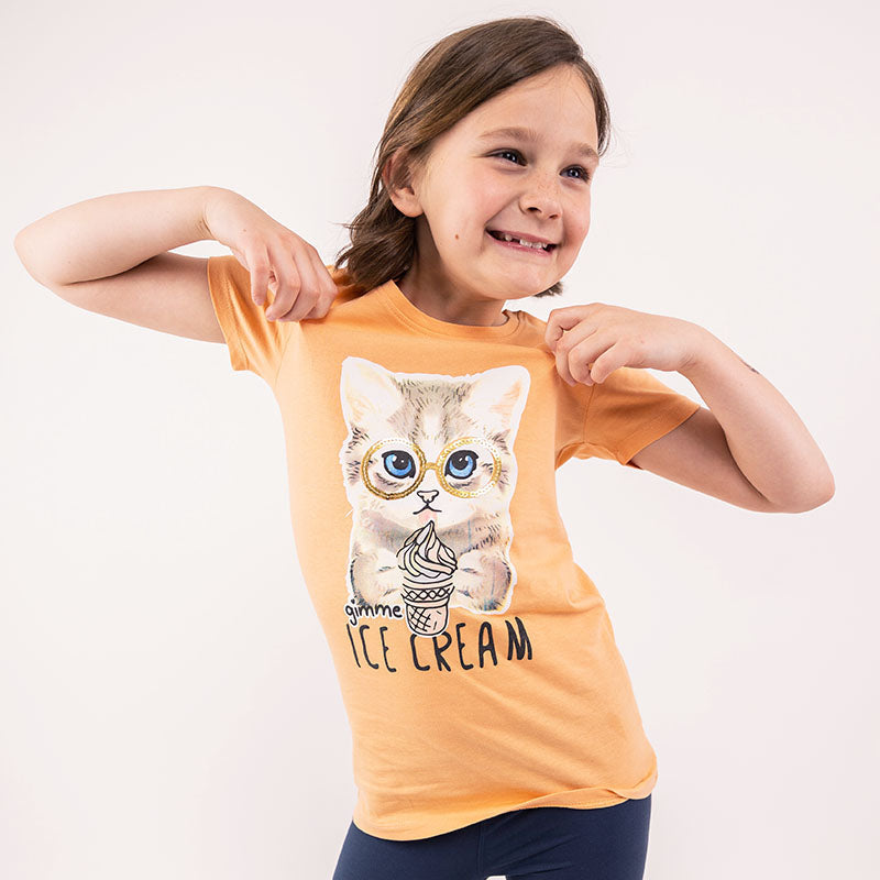 Girls T-shirt Yellow Cat