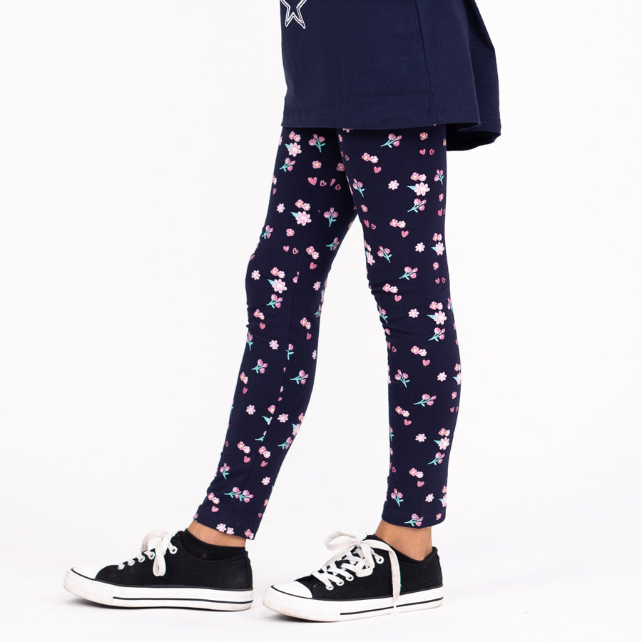 Girls Leggings Blue Flowers